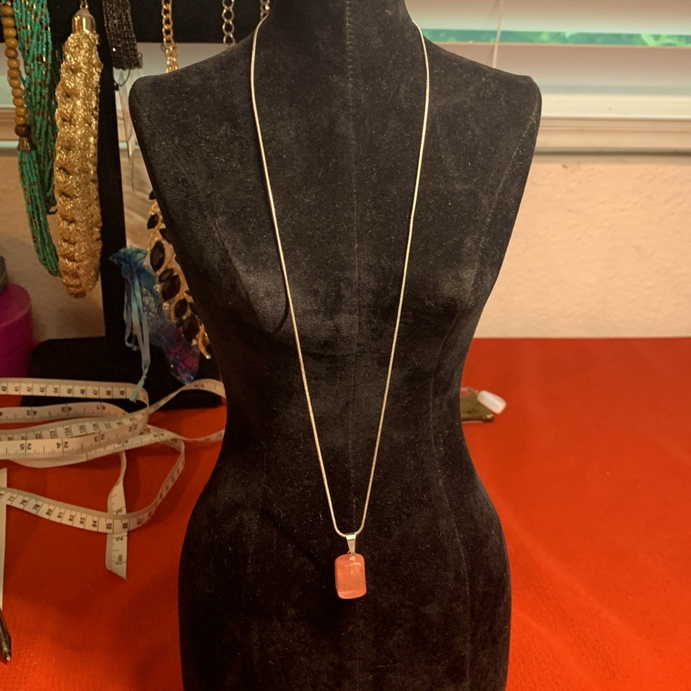 Hand made rock necklace pink rock color